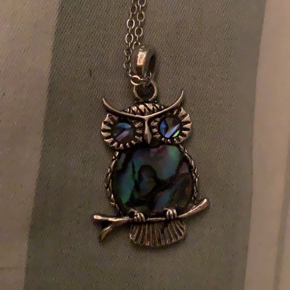 Iridescent owl necklace